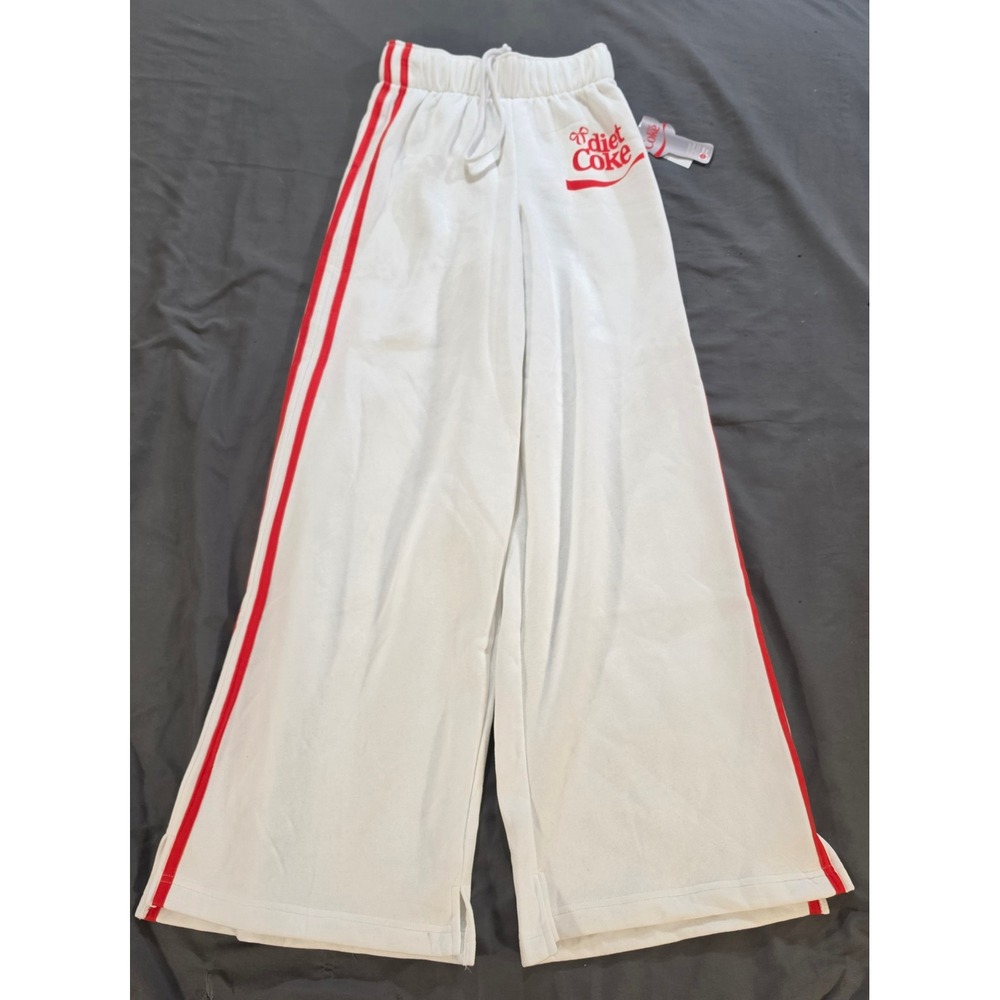 Diet Coke Coca Cola Graphic Sweatpants Womens XXS White Red Stripe Wide Leg NWT
